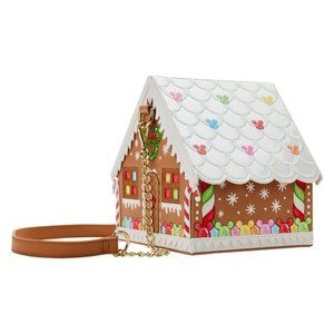 Loungefly Stitch Shoppe Minnie Mouse Gingerbread House Crossbody Bag & Pin NWT